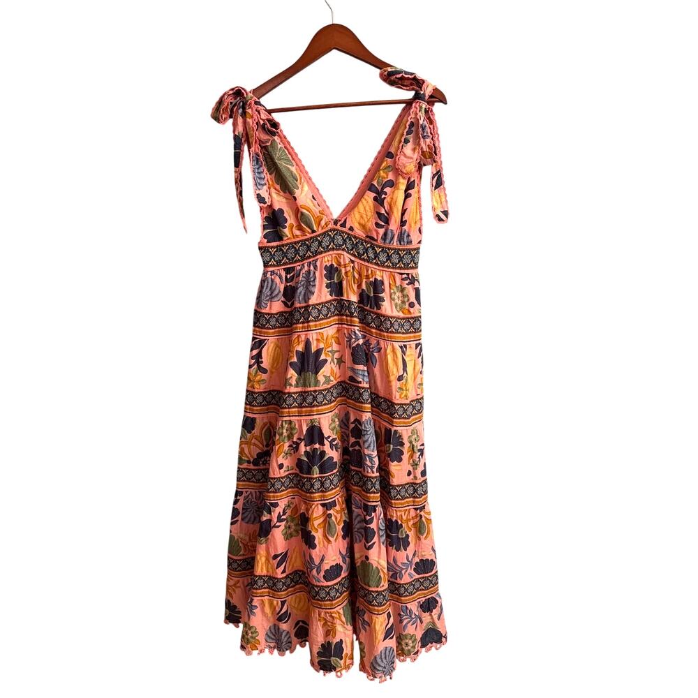 Farm Rio Women's Small Seashell Tapestry Print Ruffled V-Neck Midi Dress NWT